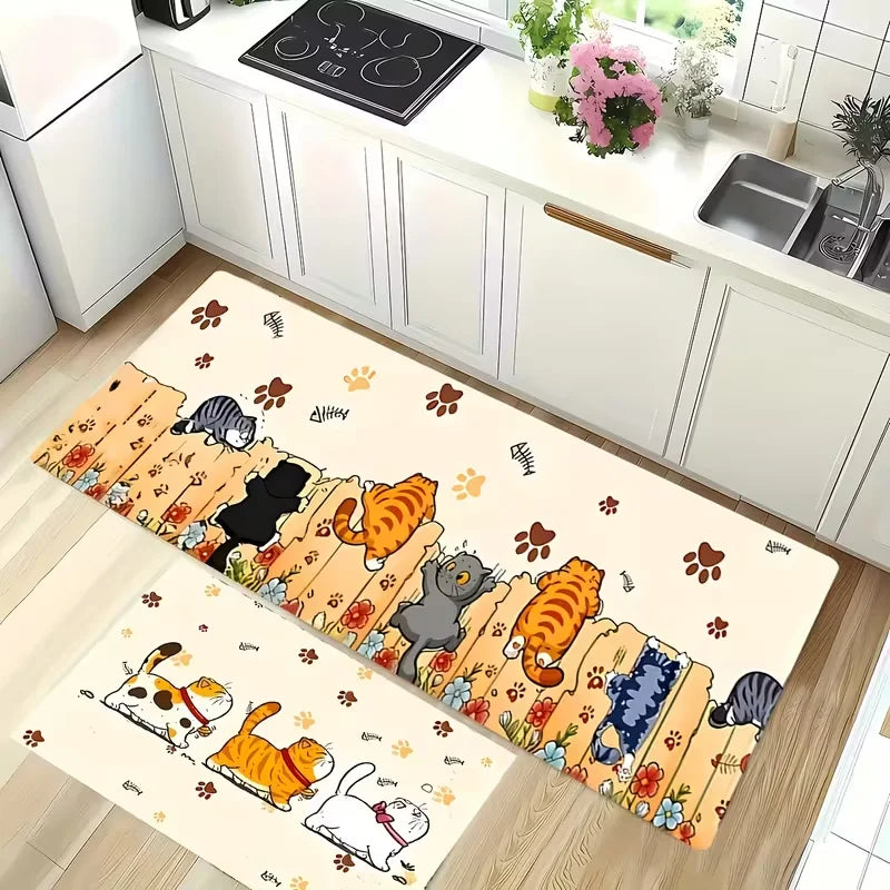 1pc Cute Cat Paw Print Kitchen Mat Non-Slip Polyester Mat for Living Room, Bathroom Gift for Cat Lovers, Cat Accessories