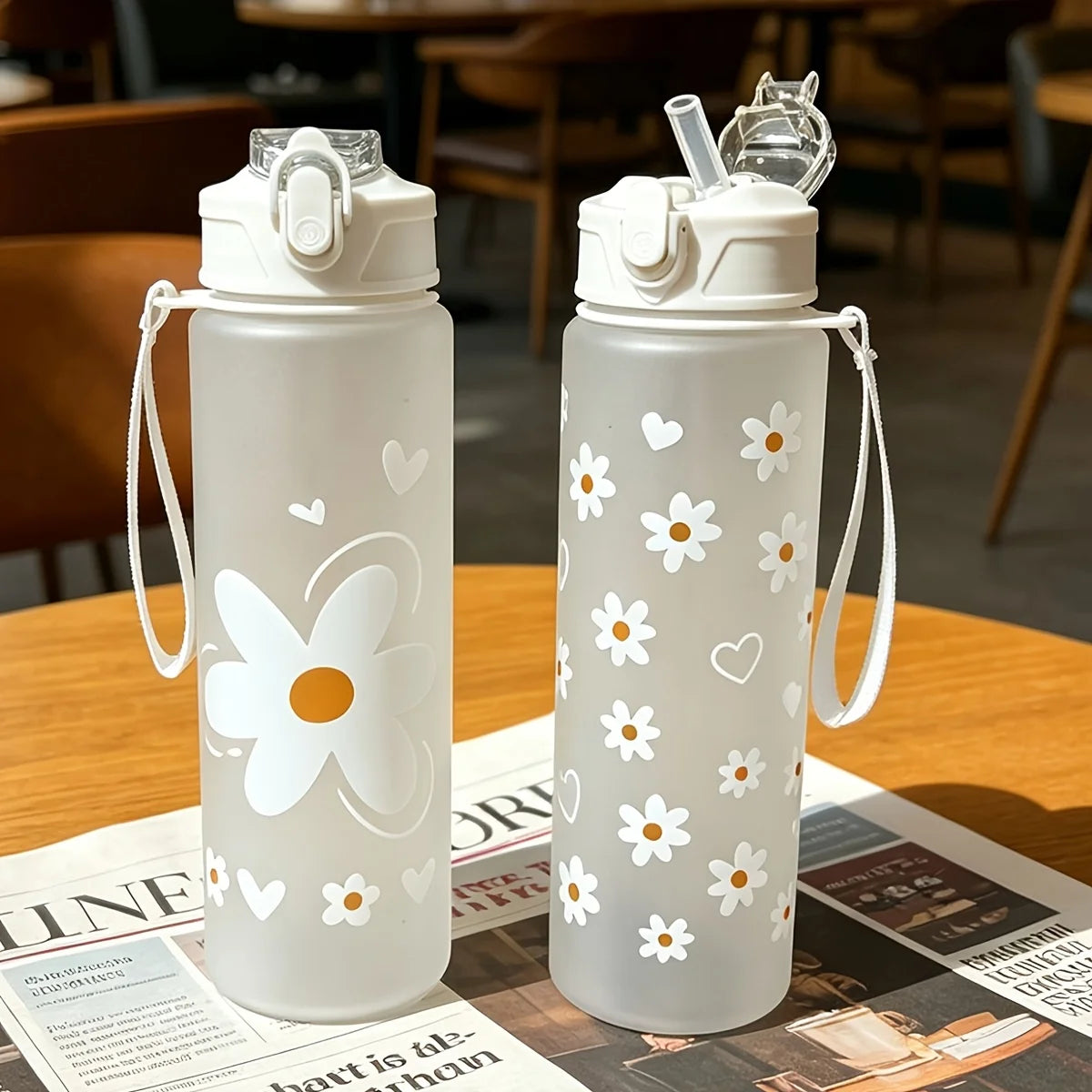 750ml Summer Daisy Straw Water Bottle