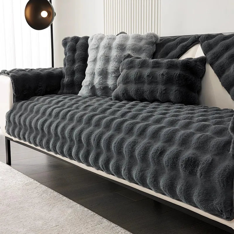 Thicken Imitation Rabbit Fur Plush Sofa Slipcover Non-slip Soft Sofa Towel Couch Cushion For Living Room Modern Home Decor