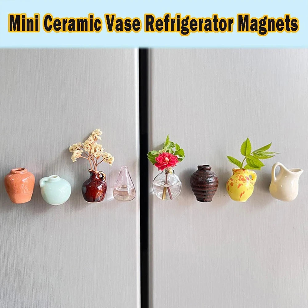 14-5pcs Mini Vase Super Powerful Fridge Message Porcelain Refrigerator Magnets 3D Flower Pot Fridge Magnet for Home Decoration