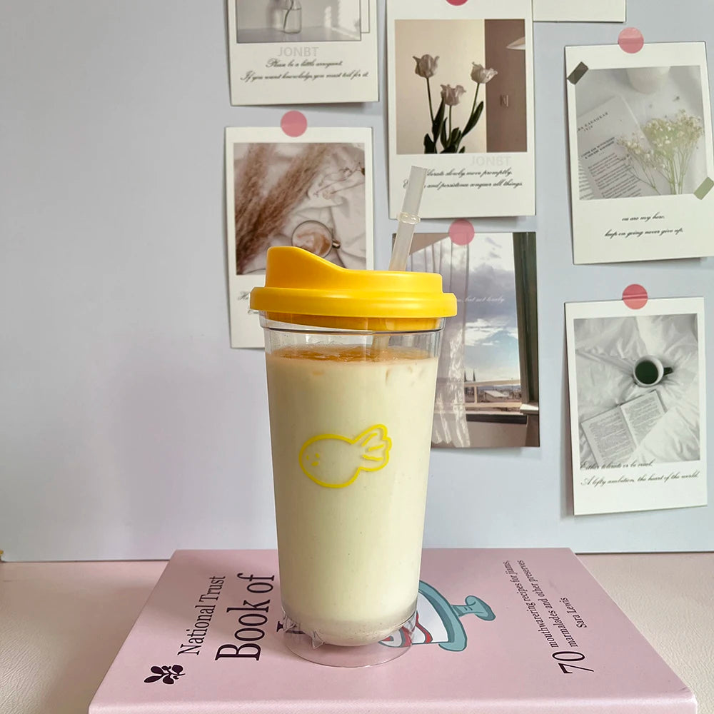 355/473ML Simple Plastic Water Bottle With Straw Tea Strainer Transparent Coffee Cup Office Milk Matcha Drink Cup Car Ice Cups