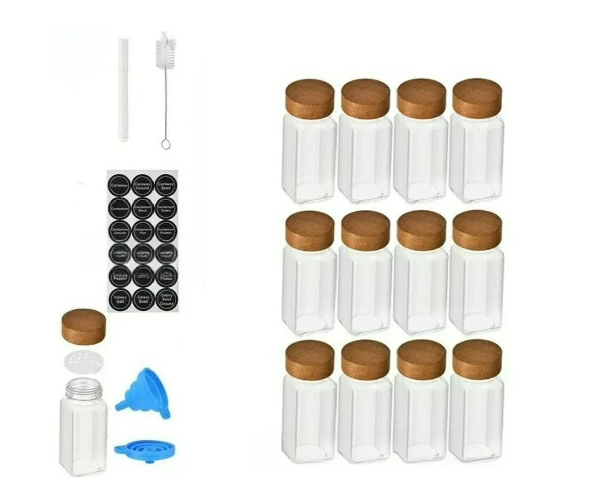 6/8/10/12pcs Glass Spice Jars Seasoning Storage Containers with Airtight Wood Lid,Empty Organizer Bottles for Spice