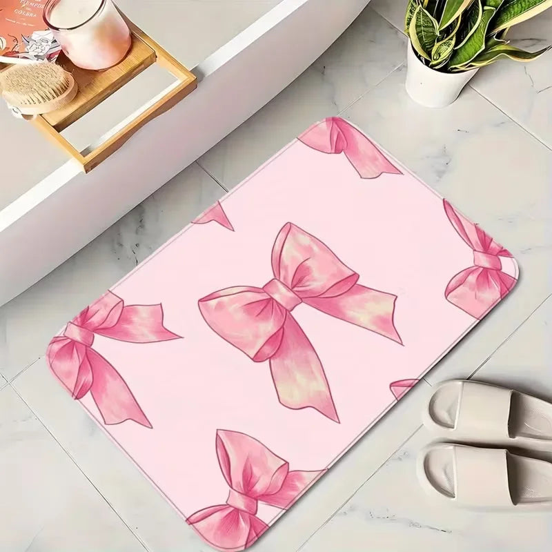 Charming Pink Bow Kitchen Mat Soft Rugs for Comfort in Your Home Anti Slip Soft and Comfortable, Decoration Runner Rug
