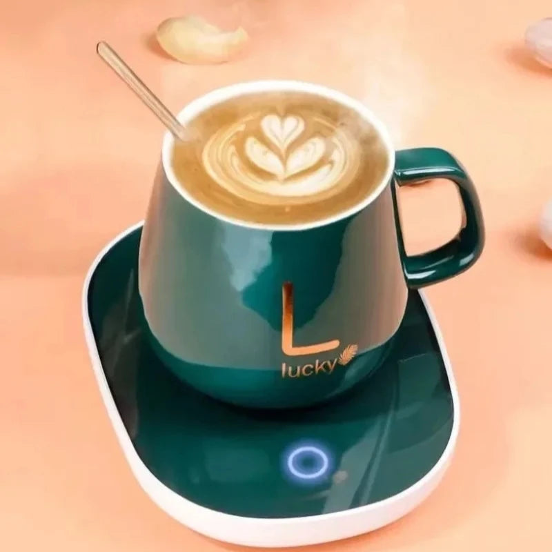 Smart self-heating cup with 55°C constant temperature. Gift box mug with spoon, suitable for camping, office use and as a gift