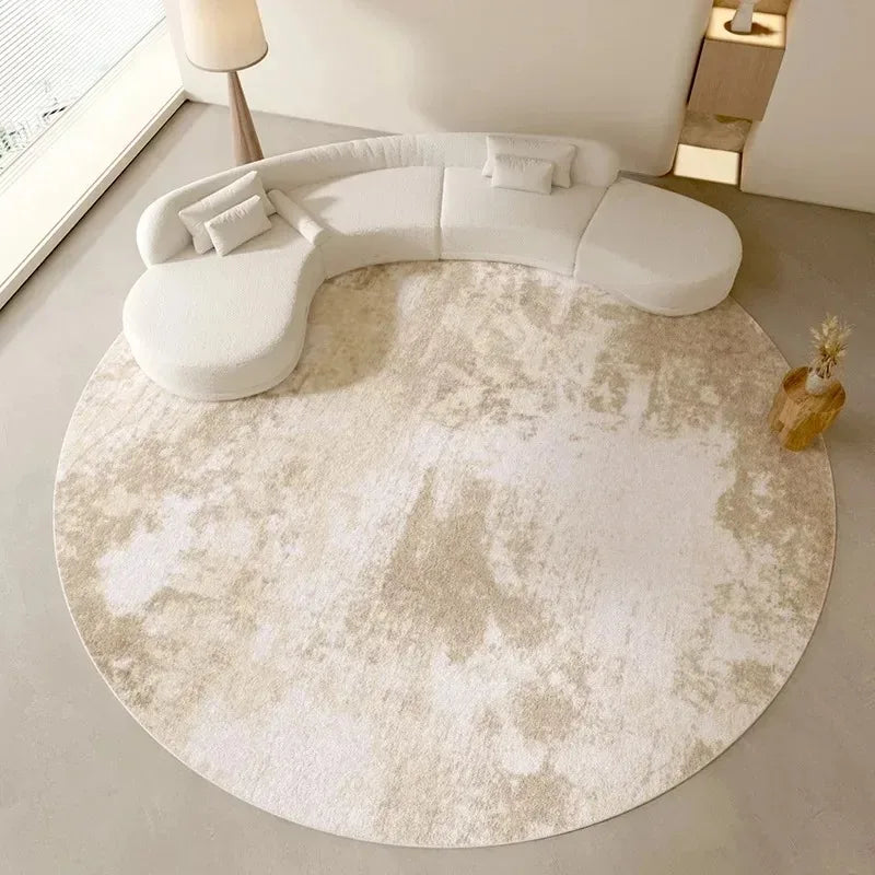 Beige Abstract Texture Round Rug Soft Flannel Modern Minimalist Carpet Neutral Tone Design, Living Room Bedroom Leisure Area