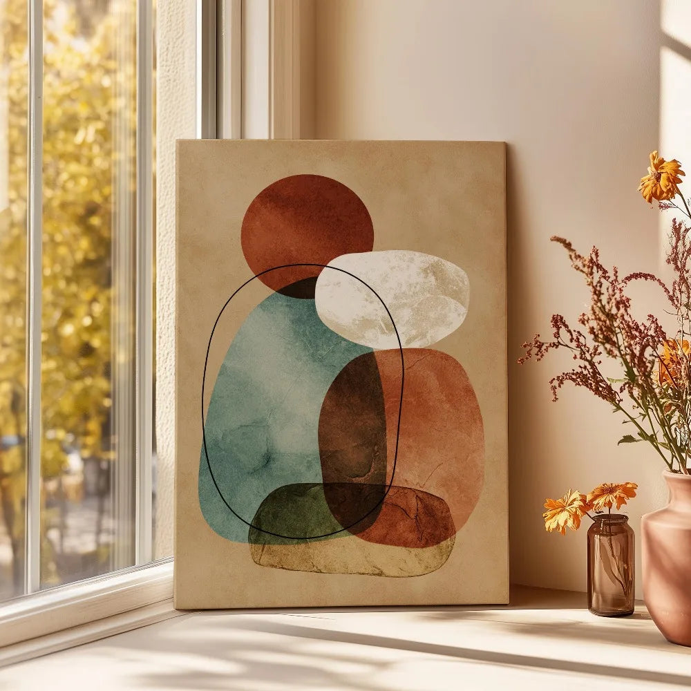 Frameless,Mid-century Modern Bohemian Abstract Wall Art,Terracotta Warriors and Horses Digital Prints,Living Room Home Decor