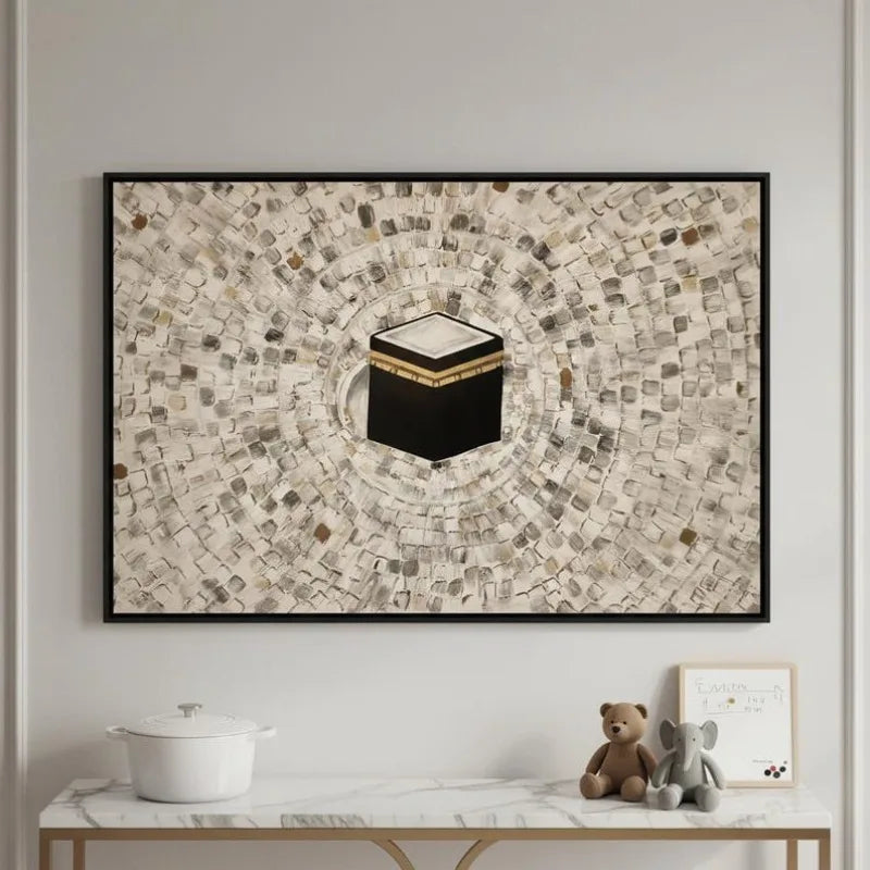 Extra Large Modern Abstract Islamic Mecca Canvas Painting Wall Art, Frameless Textured Kaaba Wall Art Living Room Decortions