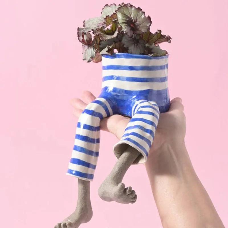 Novelty Sitting Legs Ceramic Planter Cute Dress Jeans Shaped Flower Pot Funny Ceramic Planter for Home Decor Creative Gift