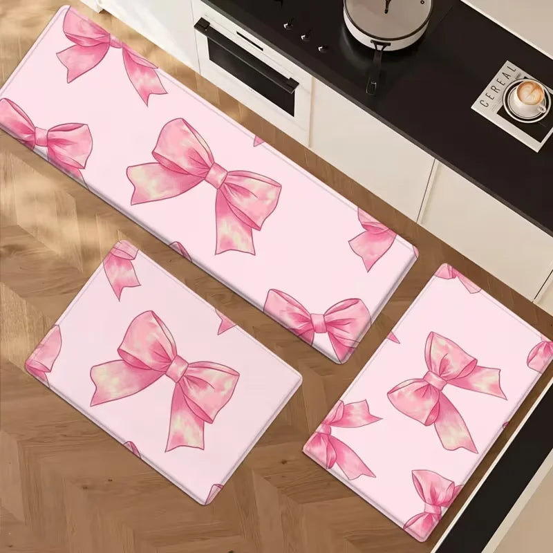 Charming Pink Bow Kitchen Mat Soft Rugs for Comfort in Your Home Anti Slip Soft and Comfortable, Decoration Runner Rug
