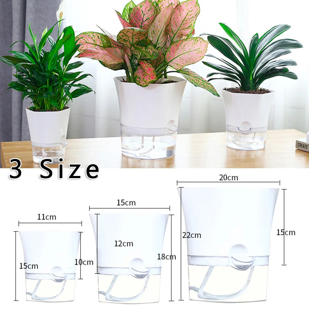 Transparent Self-Watering Plant Flower Pot Hexagonal Lazy Flowerpot Plastic Planters Home Garden Decoraction