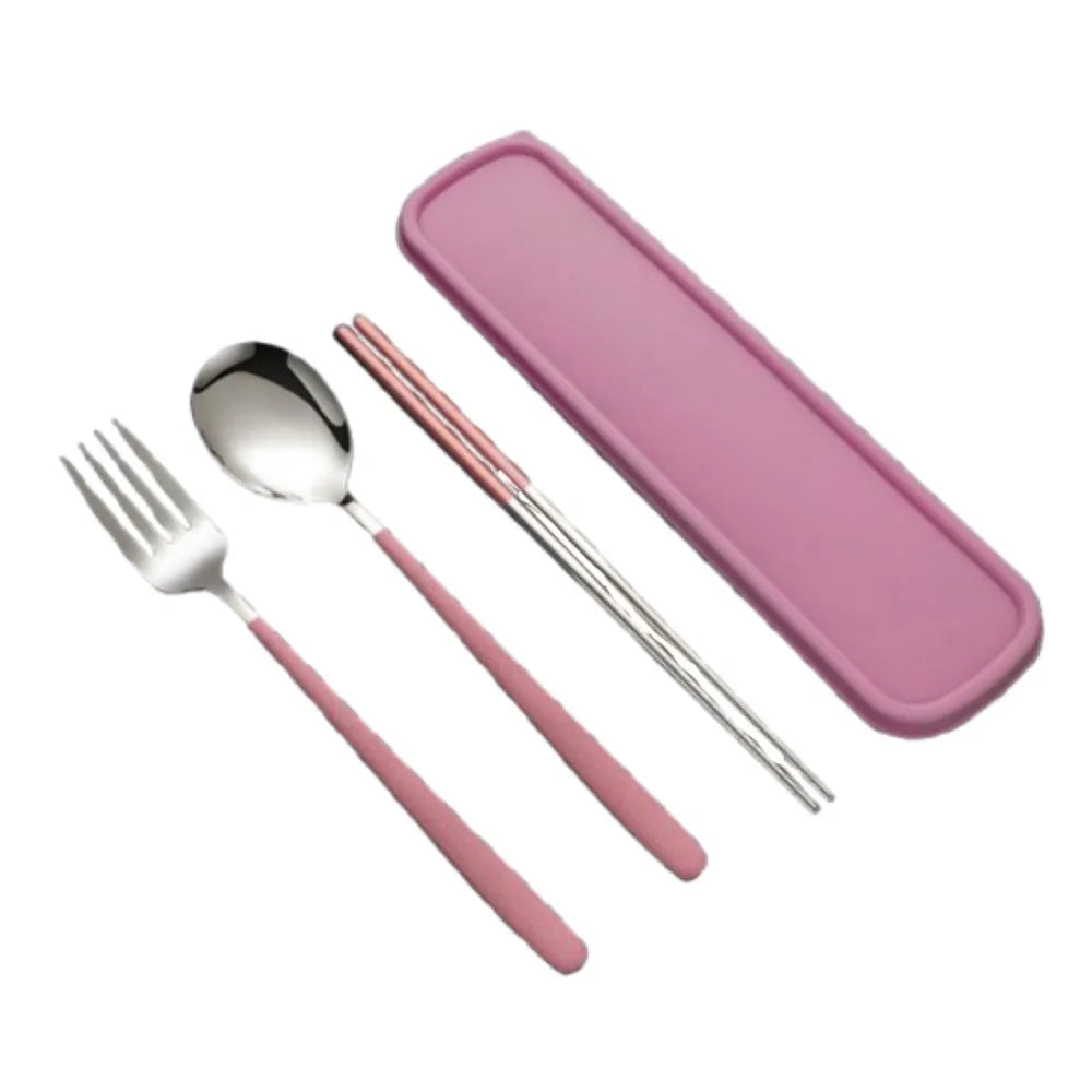 3-in-1 Stainless Steel Cutlery Set with Storage Box – Fork, Spoon & Chopsticks