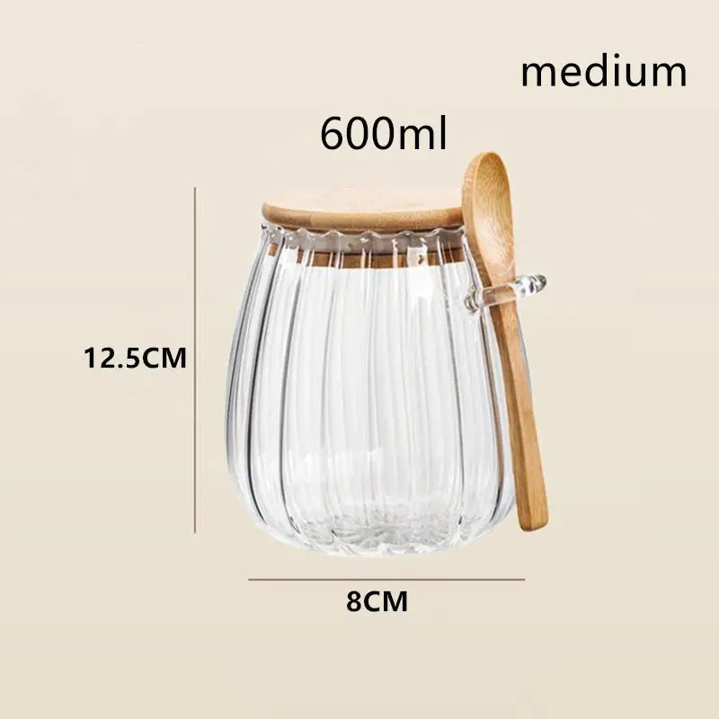 Tea Kitchen Glass Storage Jar with Lid and Spoon 1 Piece Airtight Canister for Coffee Sugar Pantry Storage