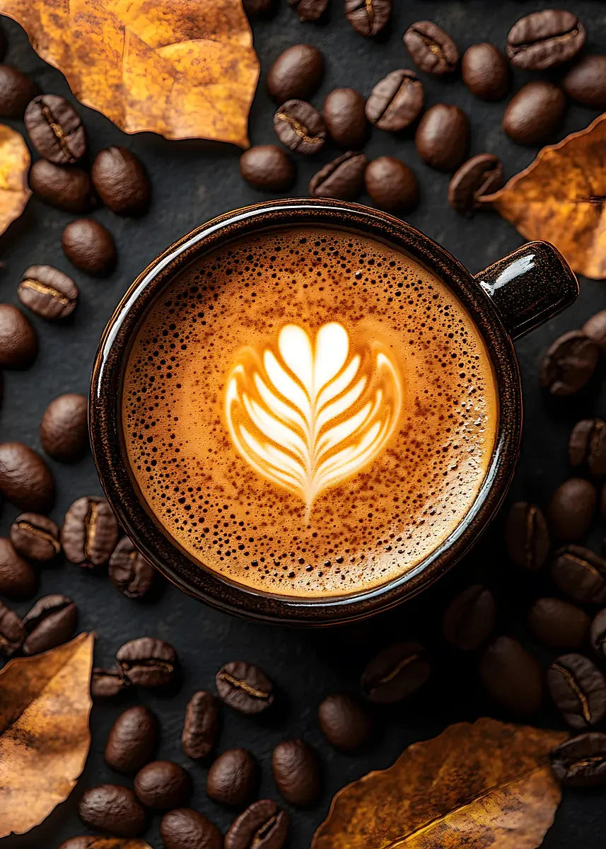 Coffee Cup And Beans Photograph Posters Delicious Coffee Latte Breakfast Prints Canvas Painting Wall Art Picture Home Room Decor