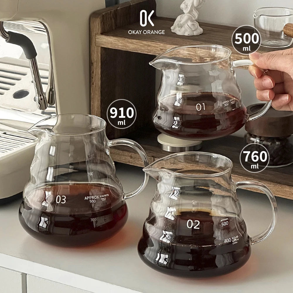 Heat Resistant Glass Coffee Server Cloud Pot V60 Espresso Coffee Maker Kettle Drip Carafe Sharing Pot 500ml 760ml 910ml