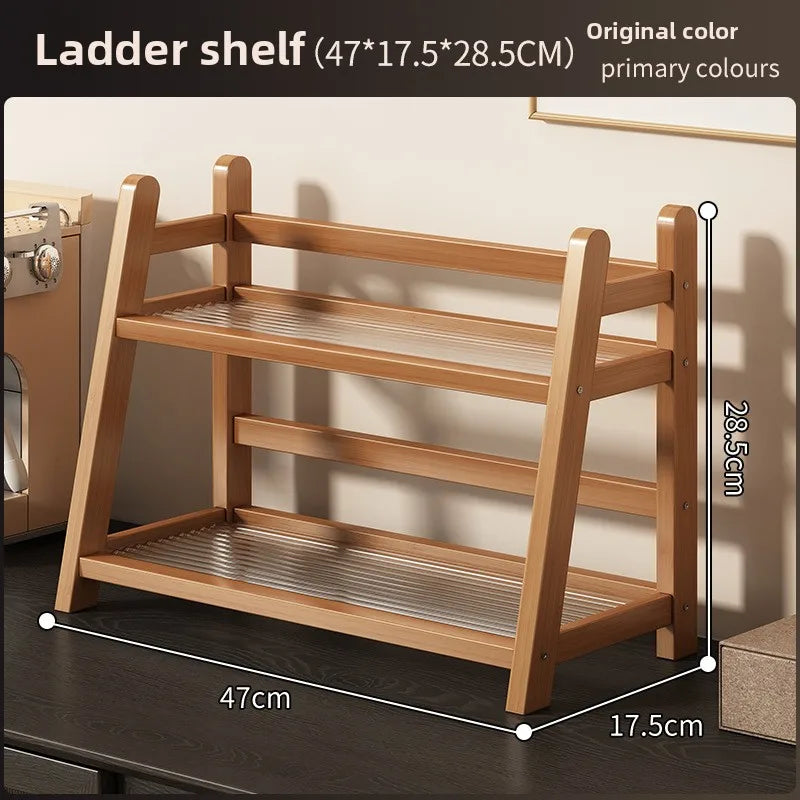 Multi Layer Natural Bamboo Desktop Cup Storage Rack Coffee Mug Tea Glass Organizer Kitchen Countertop Display Decor Shelf