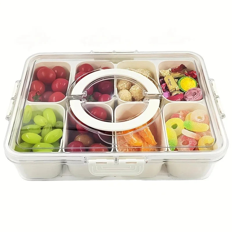 Veggie Tray with Lid and Handle, Divided Serving Tray, Snack Spinner, Portable Snackle Boxs for Candy Fruits Nuts, Clear Fridge