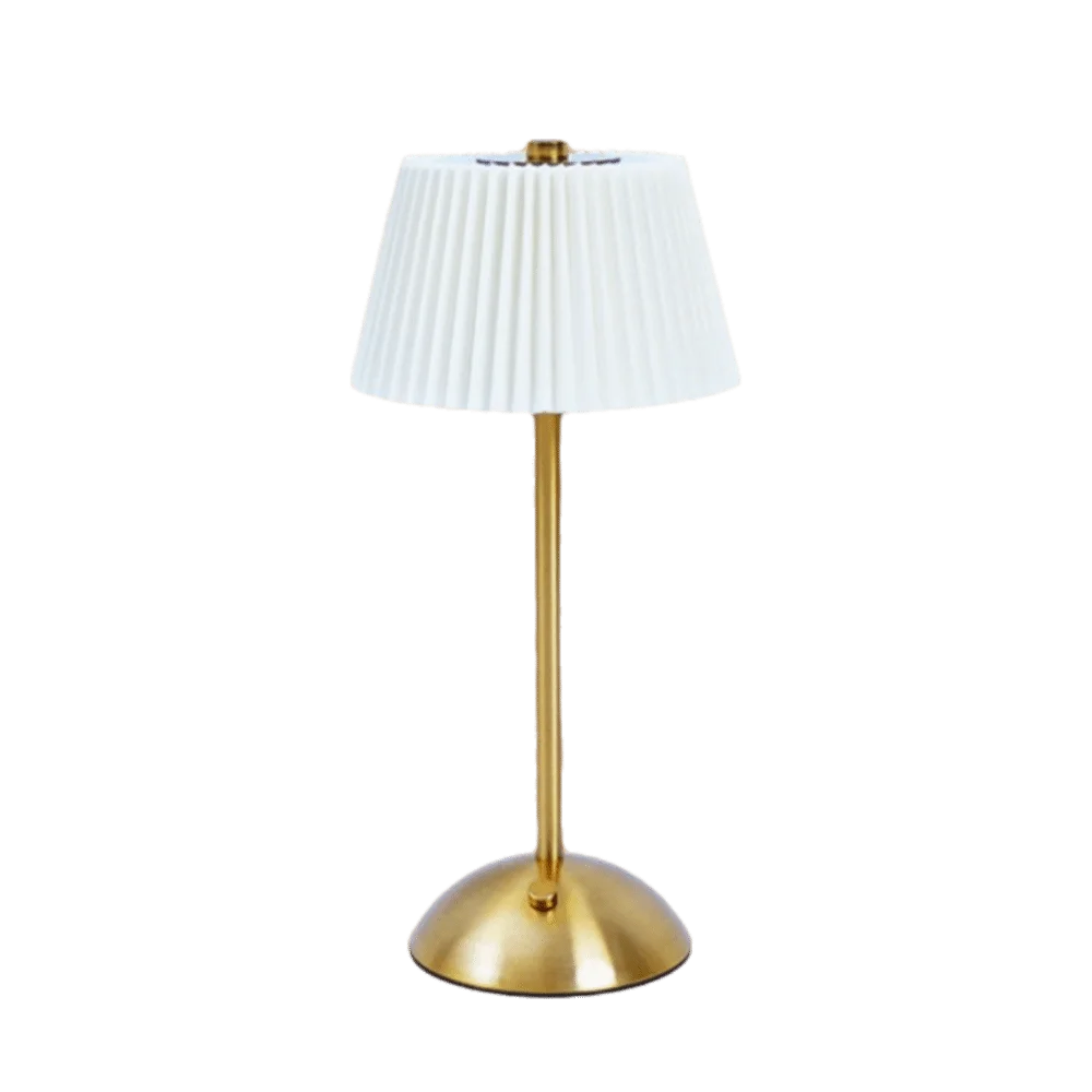 Metal Base Pleated Desk Lamp Fabric Shade Pastoral Style Touch Bedside Lamp Dimmable Wireless Bedside Ambient Light Bedroom