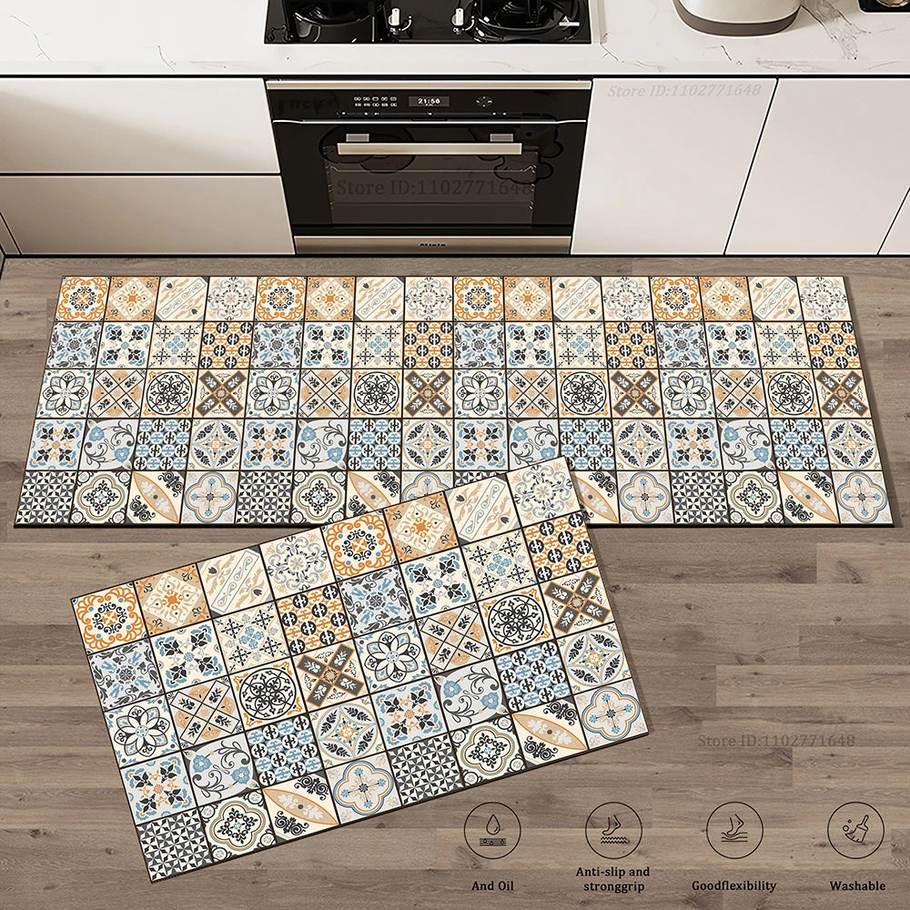 Retro Kitchen Rugs Non-Slip Absorbent Bedroom Luxury Entrance Doormat Washable Anti Fatigue Carpet Long Large Waterproof Mat