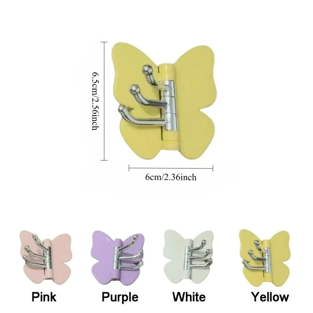 4Pcs Rotating Butterfly Triple Hook Household Multifunctional Kitchen Bathroom Adhesive Hook Strong Load-bearing Small Butterfly