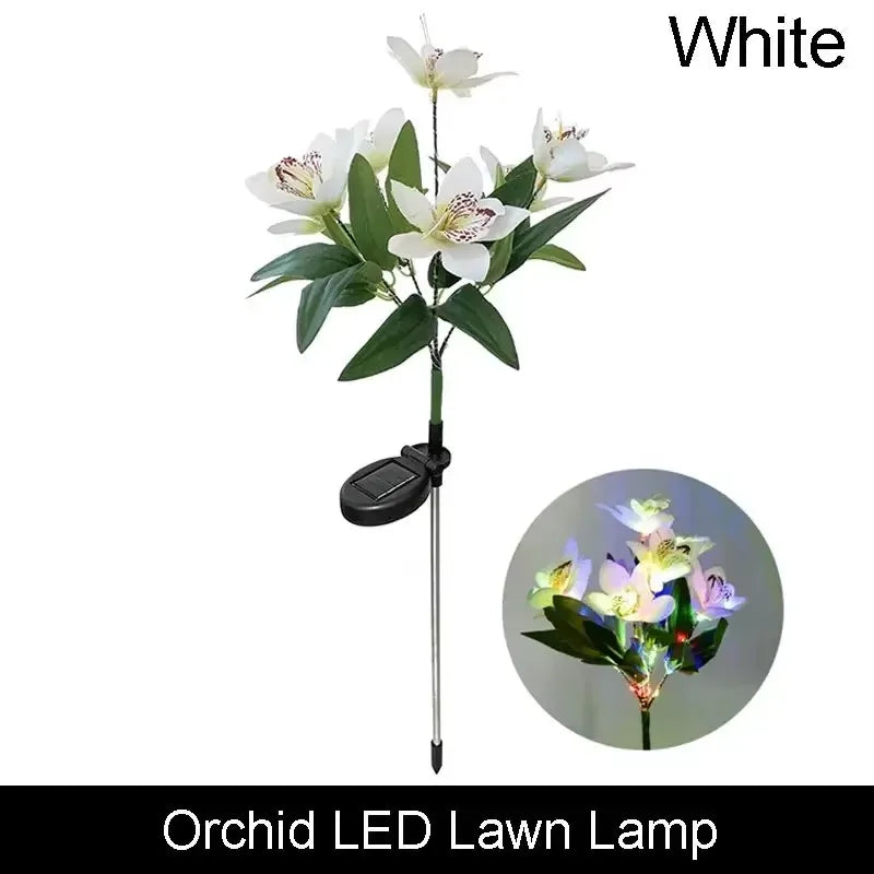 1pc 7-head Solar Artificial Orchid Flower Lawn Lights for Patio Yard Garden Wedding Christmas Decoration LED Solar Ground Lights