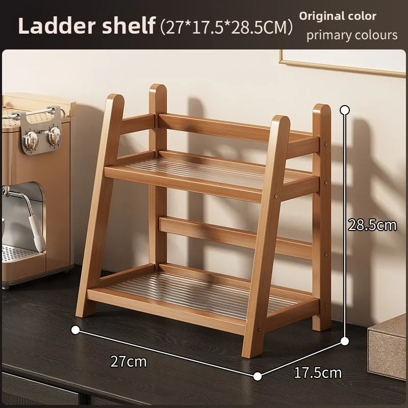 Multi Layer Natural Bamboo Desktop Cup Storage Rack Coffee Mug Tea Glass Organizer Kitchen Countertop Display Decor Shelf