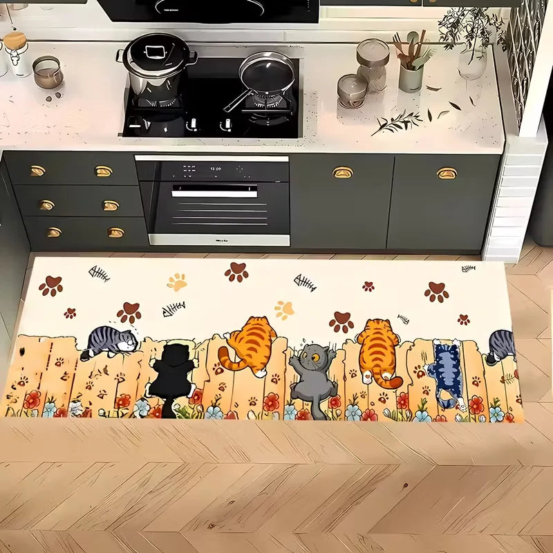 1pc Cute Cat Paw Print Kitchen Mat Non-Slip Polyester Mat for Living Room, Bathroom Gift for Cat Lovers, Cat Accessories