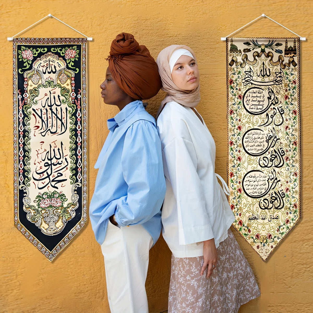 2pcs Ramadan Eid Mubarak Banner Hanging Canvas Signs, Islamic Door Signs Welcome Muslim Arabic Door Banners 100%Polyester