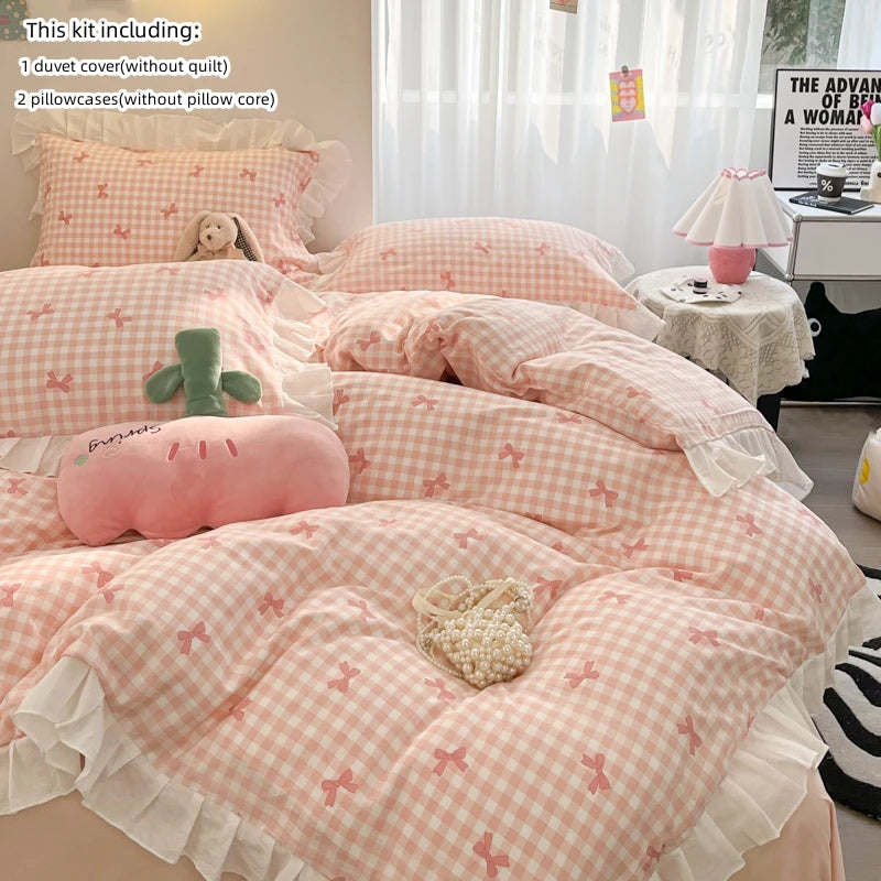 3 Piece duvet cover Set bowknot printting Quilt cover Set comfortable Ruffles Bedding Set Bedspread for All Season