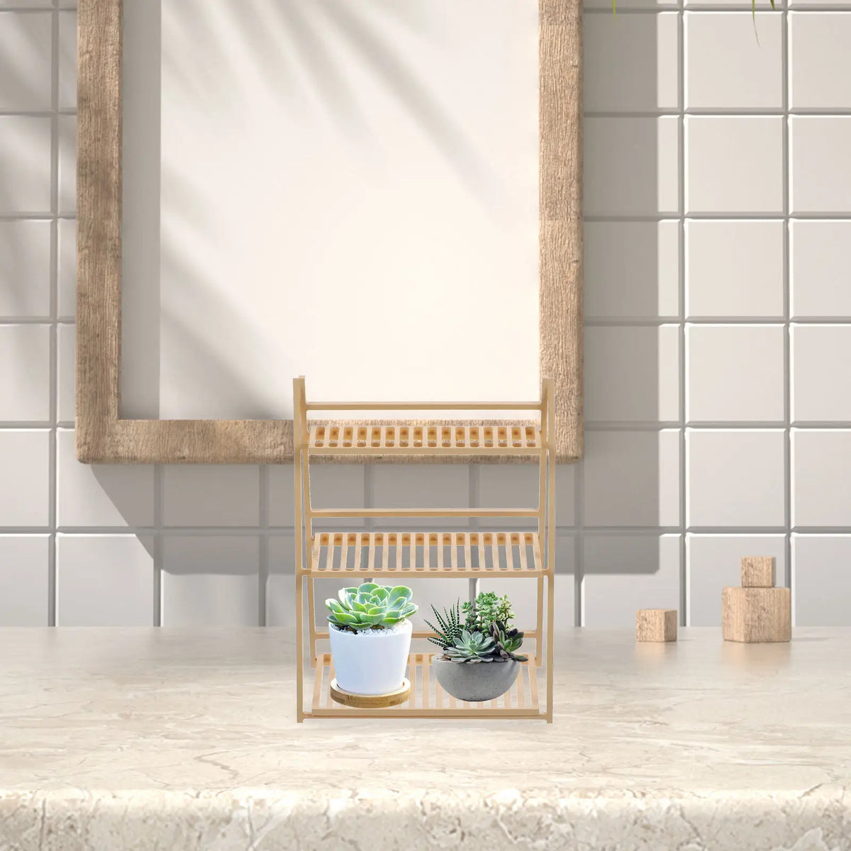 Mini Flower Stand ABS Mini House Decorative Storage Shelf Miniature Furniture Balcony Pot Rack Micro Display Accessory