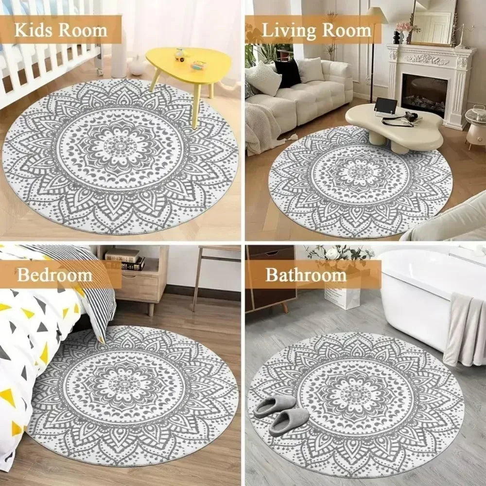 Beige Abstract Texture Round Rug Soft Flannel Modern Minimalist Carpet Neutral Tone Design, Living Room Bedroom Leisure Area