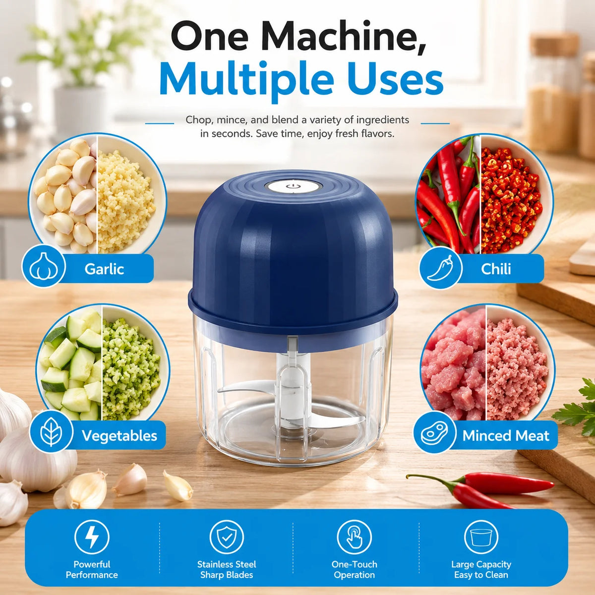 1PC Electric Garlic Chopper Mini Food Processor Usb Rechargeable Vegetable Meat Grinder Kitchen Garlic Masher Mixer Tool