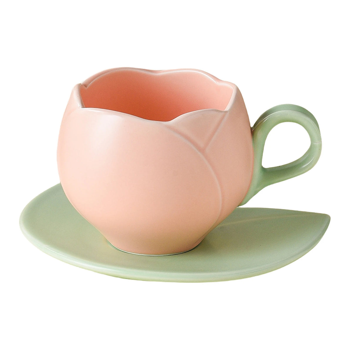 Ceramic Coffee Cup And Saucer Set Tulip Shape Japanese Style Design for Women