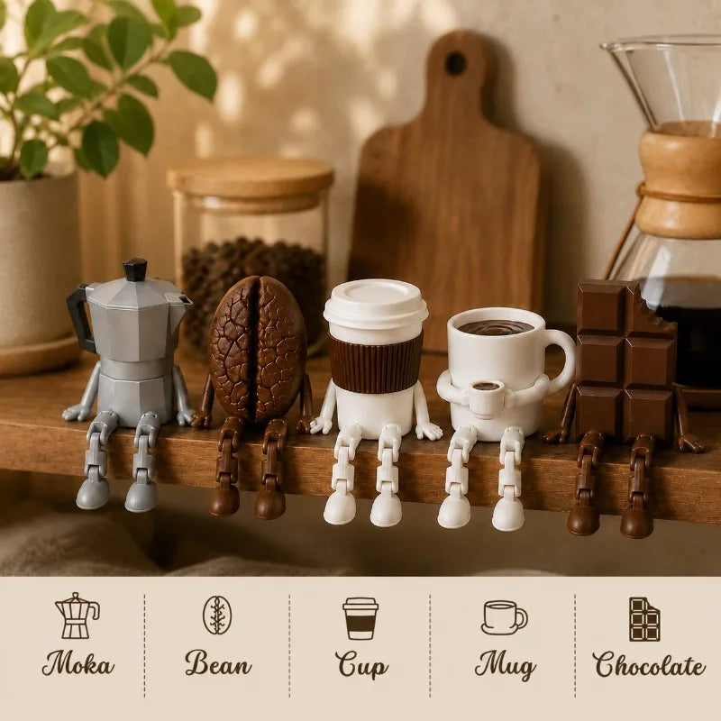 3D Printed Coffee Corner Decor, Articulated Moka Pot Coffee Bean Cup Mug Chocolate Figures, Coffee Station Shelf Decor, Gift