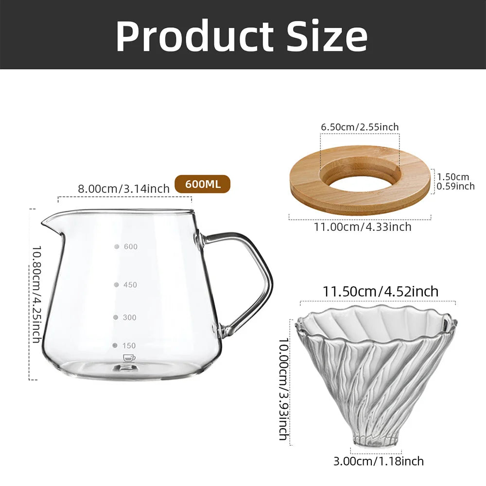 Pour Over Coffee Maker Set Glass Pot With Filter Coffee Dripper Brewer & Stainless Steel Gooseneck Kettle Coffee Filter Manual