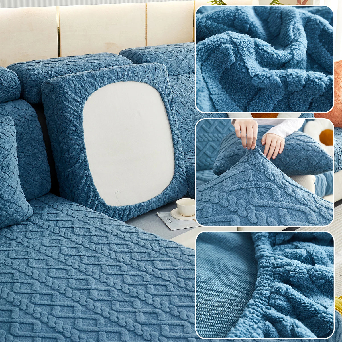 Thicken Taffel Velvet Seat Cushion Cover Elastic Jacquard Sofa Cover Adjustable Removable Furniture Protector for Pets Kids