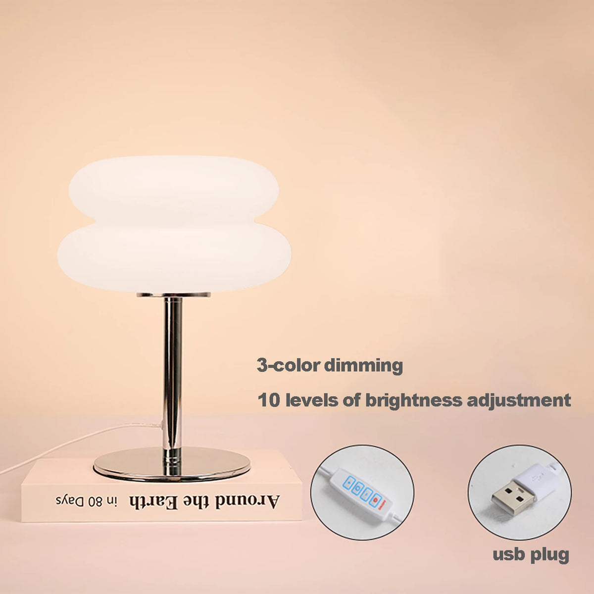 مصباح طاولة لغرفة النوم، مصباح غرفة، USB، مصباح طاولة LED على شكل فطر، إضاءة محيطة لغرفة المعيشة وغرفة الطعام (ليس زجاجيًا)