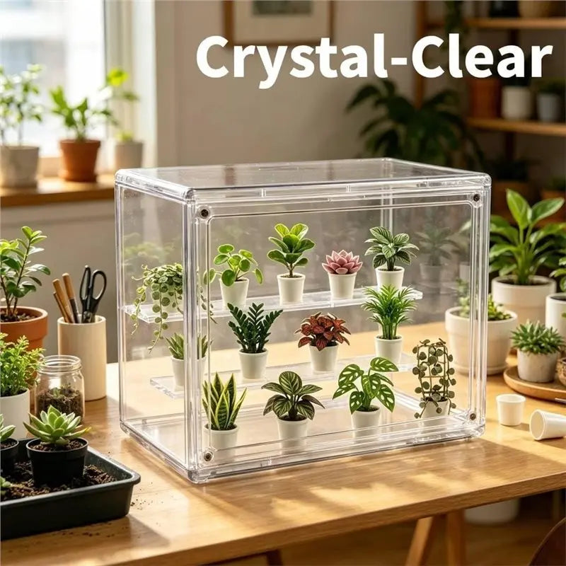 ABMR-Mini Greenhouse Indoor, Clear Small Green House With Magnetic Door,Stackable Succulentseed Starting Observation Station