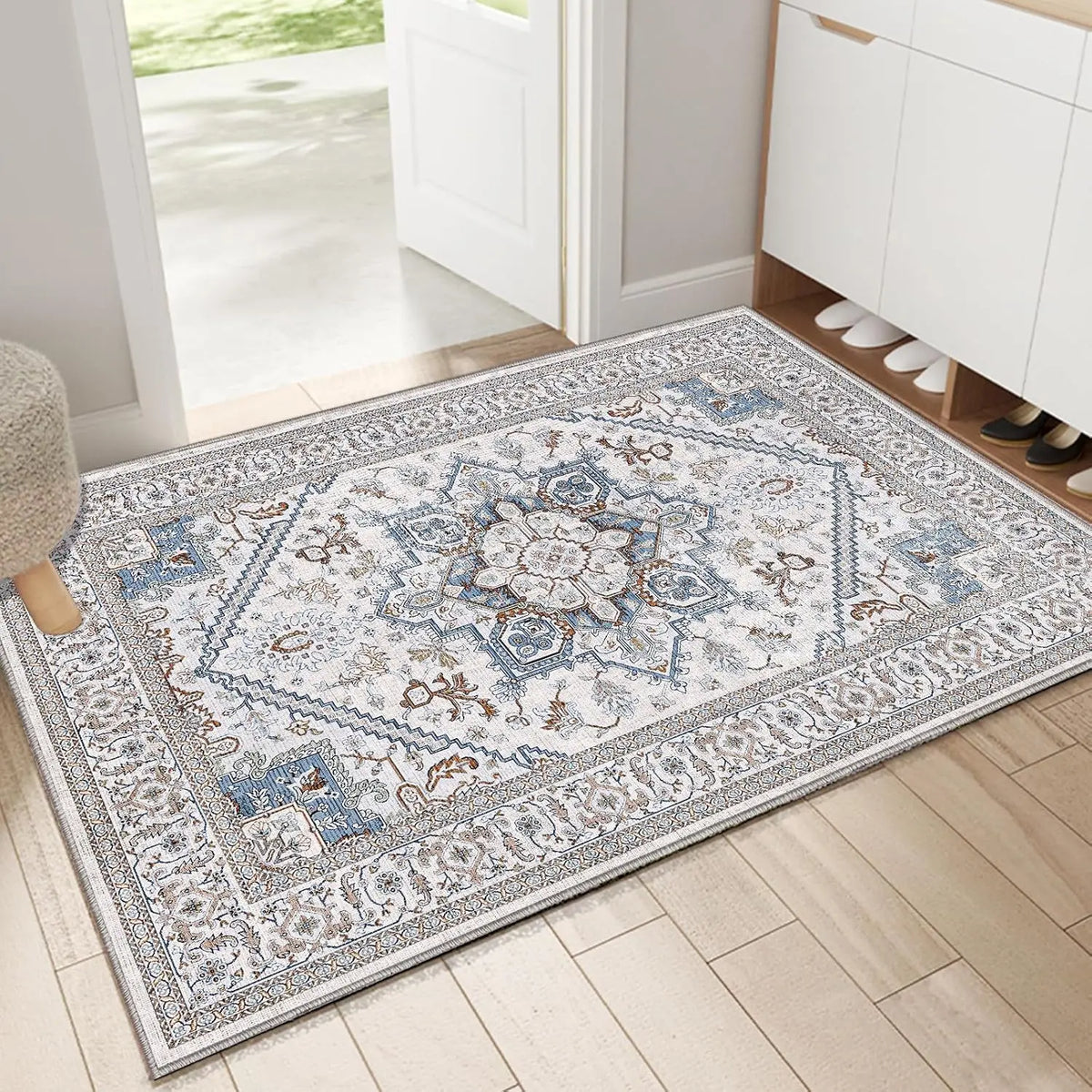 Rectangular Retro Elegant Door Mat Carpet Decoration Entrance Door with Pink and White Anti Slip Mat Carpet Home Decoration Rug