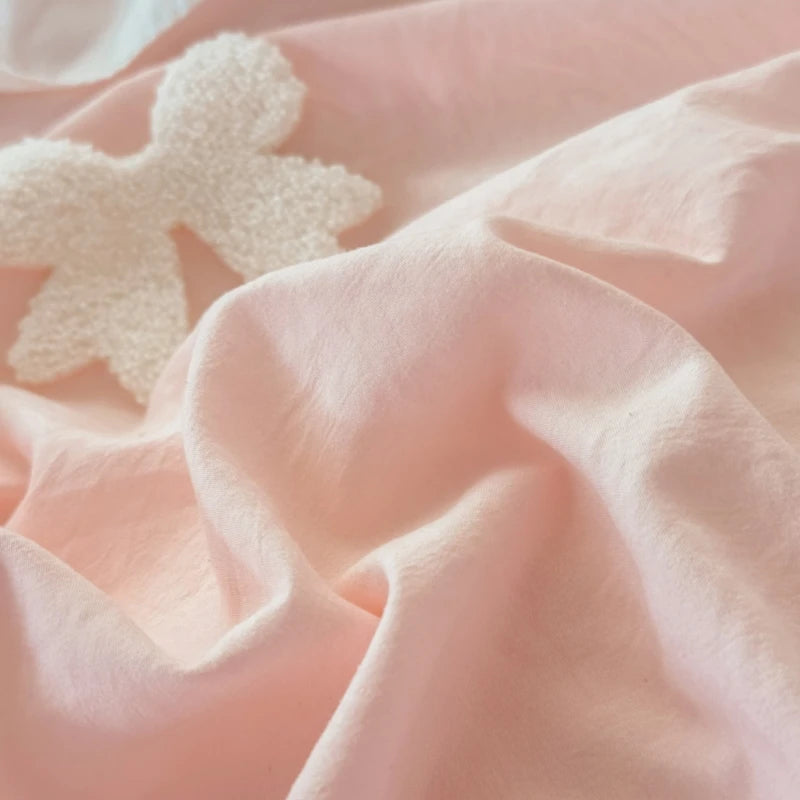 3 Piece Sheet Set pink bowknot embroidery Quilt Set , comfortable embroidery Bedding Set Bedspread for All Season