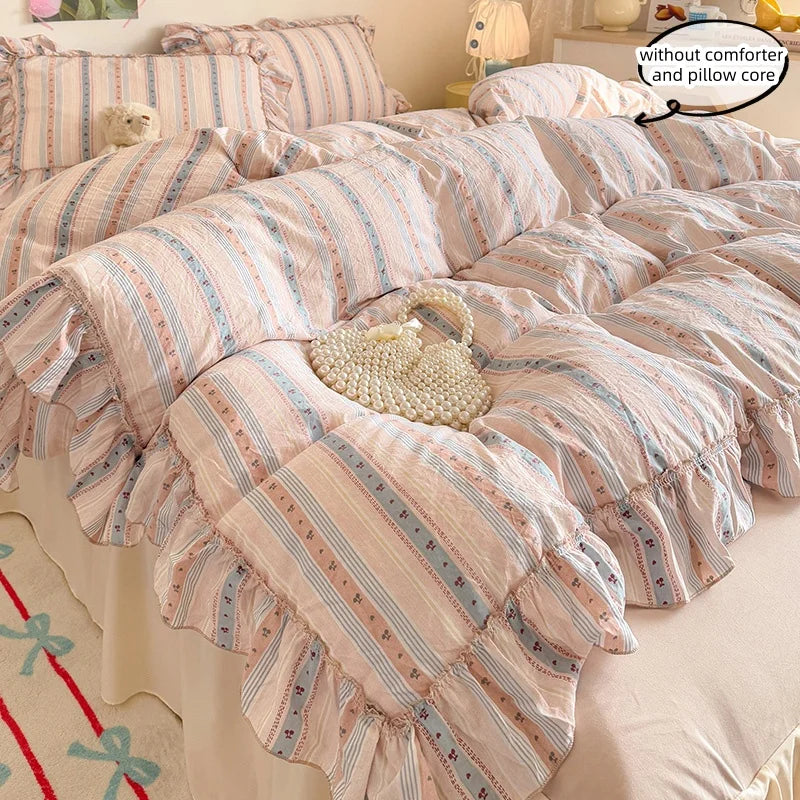 3 Piece seersucker stripe duvet cover Set , comfortable Bedding Set Bedspread for All Season