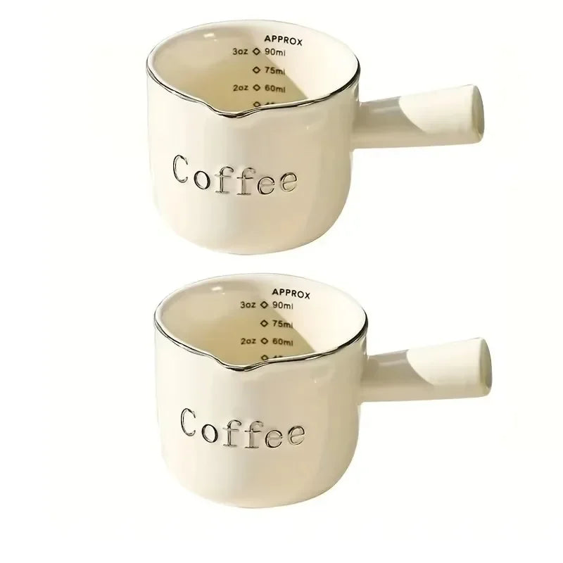 Espresso Coffee Ceramic Small Milk Cup Wth Scale Coffee Measuring Cup Extraction Cup With V-Shaped Mouth Pitcher