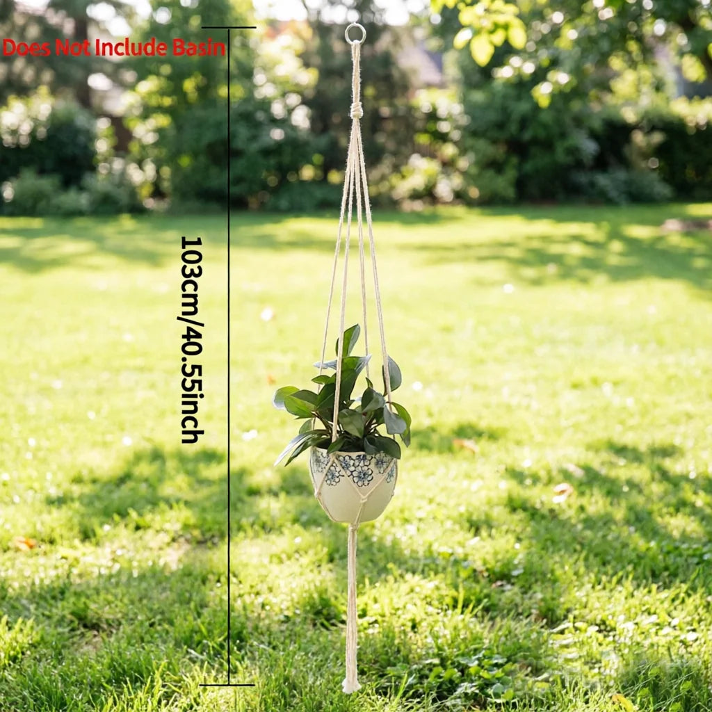 2Pcs Boho Hanging Planter Rope Rack Decorative Woven Rope Basket Outdoor Plant Flower Pot Hanging Organizer Net Room Garden