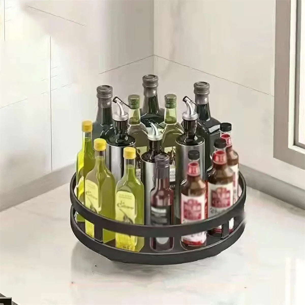 360°Rotatable Spice Storage Turntable Kitchen Organizer Rack Multifunctional Kitchen Accessories For Seasoning Countertop Storag