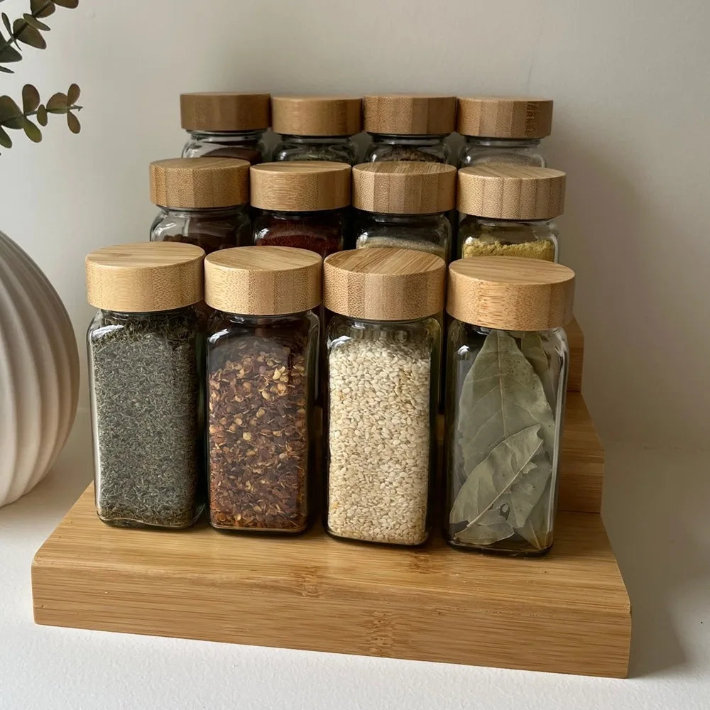 1Pc 120ml Glass Spice Jars with Bamboo Lid Spice Seasoning Containers Salt Pepper Shakers Spice Organizer Kitchen Storage Set