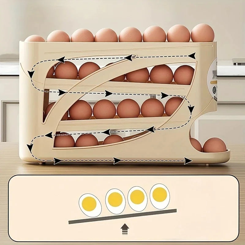 3 Tier Egg Storage Box Rolling Egg Design Large Capacity Anti-Drop Antibacterial Egg Organizer Rack Refrigerator Egg Holder