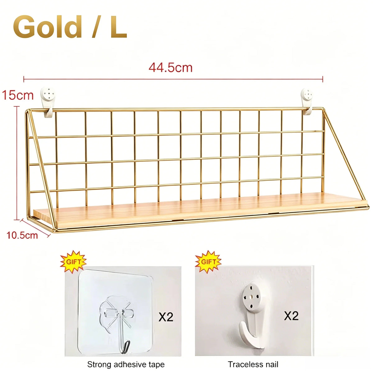 Wooden Floating Wall Shelf No Drilling Storage Basket Rack Space Saving Organizer Display Shelf for Bedroom Living Room Decor