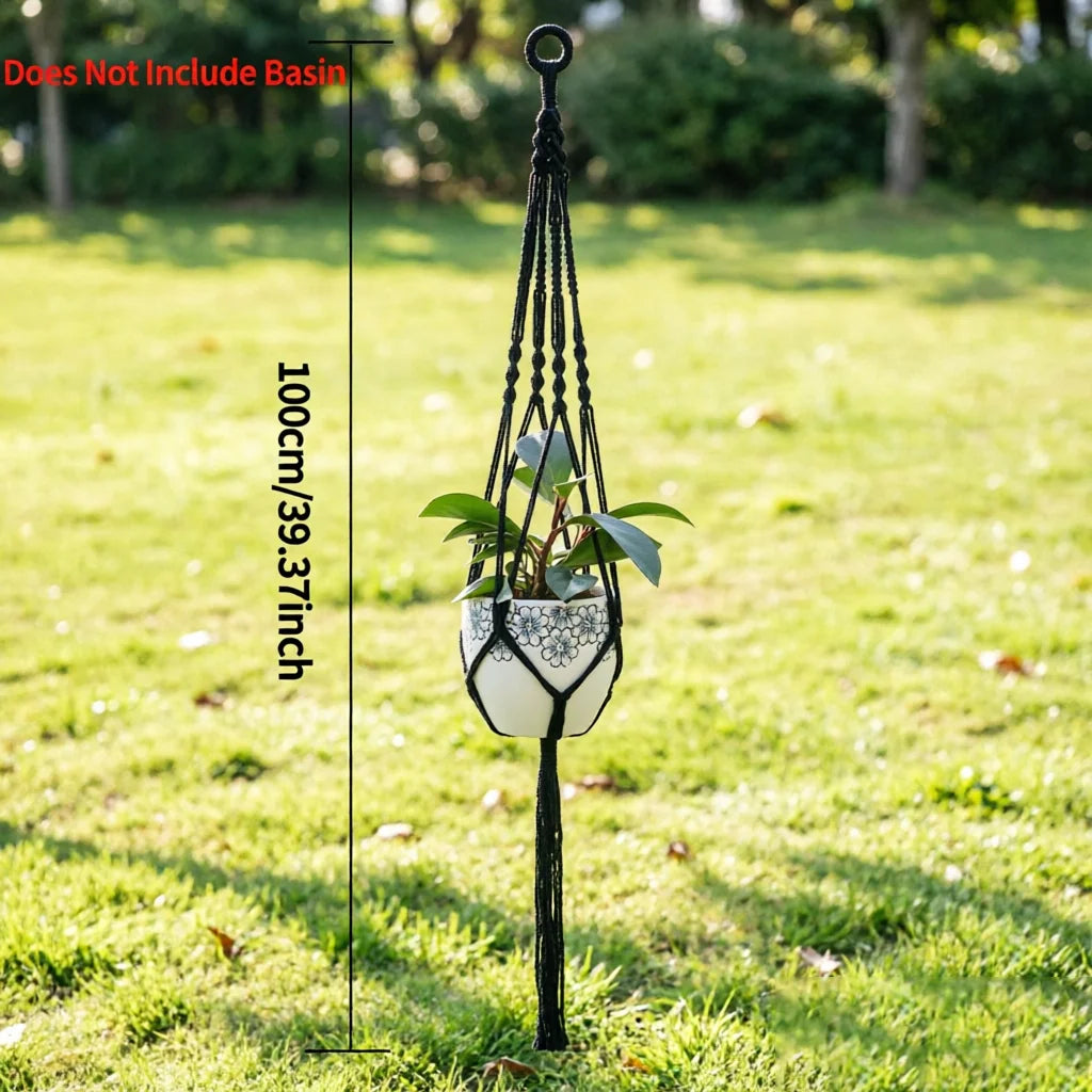 2Pcs Boho Hanging Planter Rope Rack Decorative Woven Rope Basket Outdoor Plant Flower Pot Hanging Organizer Net Room Garden