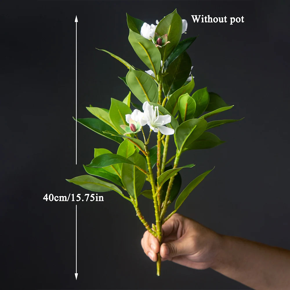 21-40cm Artificial Azalea Flowers Fake Ficus Tree Faux Magnolia Plants Branch Tropical Plastic Banyan Leaf For Home Office Decor