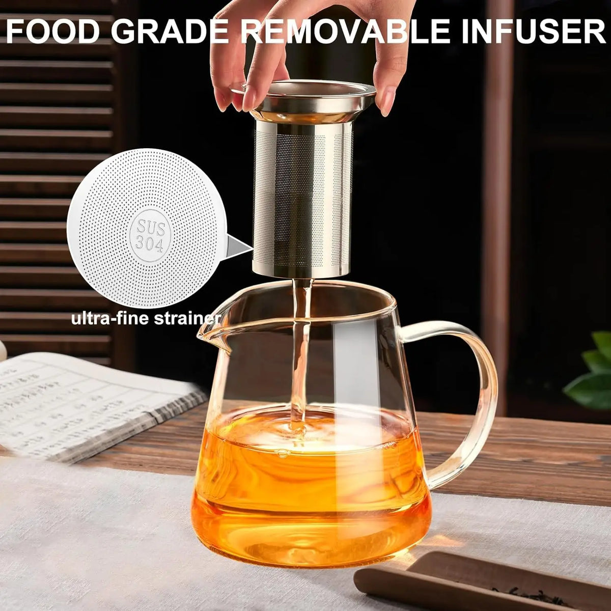 Borosilicate Heat Resistant Clear Teapot Glass Kettle with Removable Infuser, Classic Kung Fu Teaware Set for Tea Ceremony