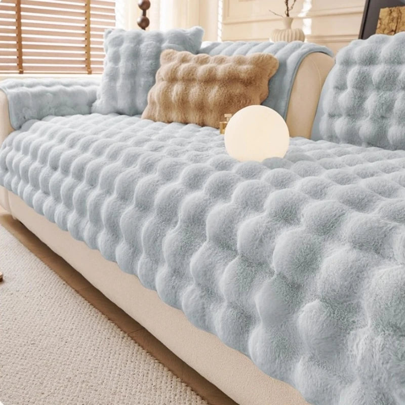 Thicken Imitation Rabbit Fur Plush Sofa Slipcover Non-slip Soft Sofa Towel Couch Cushion For Living Room Modern Home Decor
